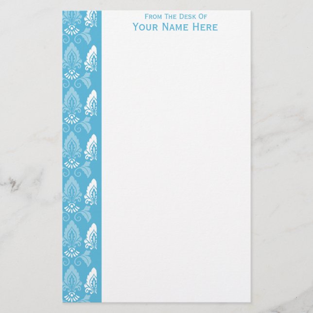 Light Blue White Damask Gräns Brevpapper (Framsida)