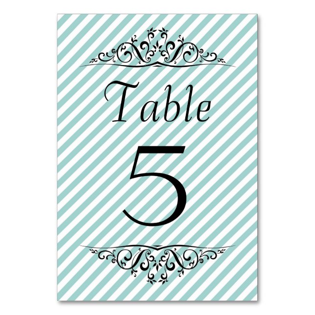 Light Blue White Stripe Bord Card Bordsnummer (Framsidan)