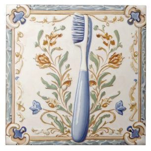 Light Blue White Toothbrush Funny Dentist Bathroom Kakelplatta