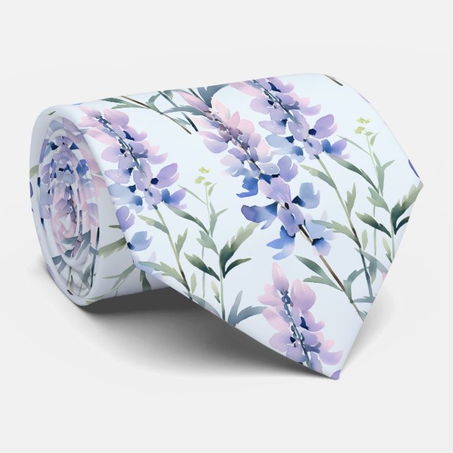 Light Blue Wildblommor Neck Tie Slips (Rullad)