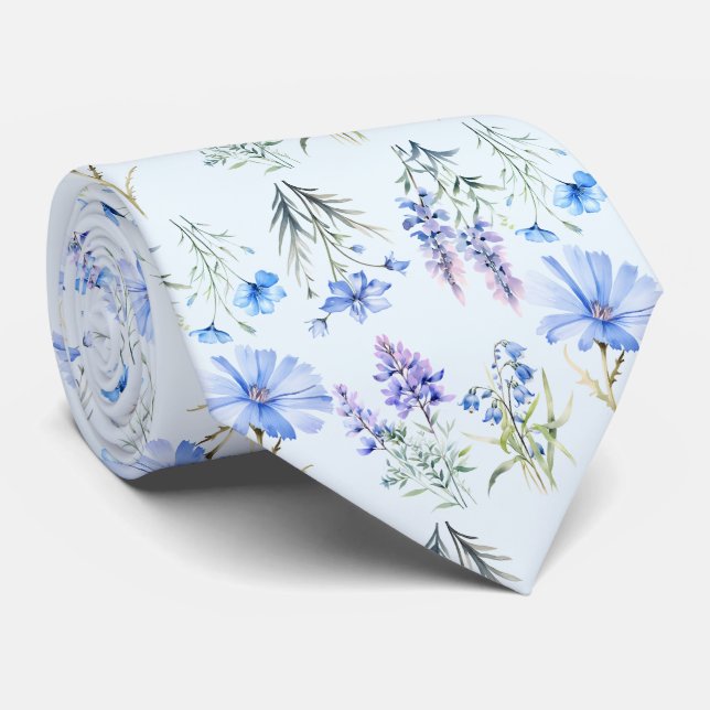 Light Blue Wildblommor Neck Tie Slips (Rullad)