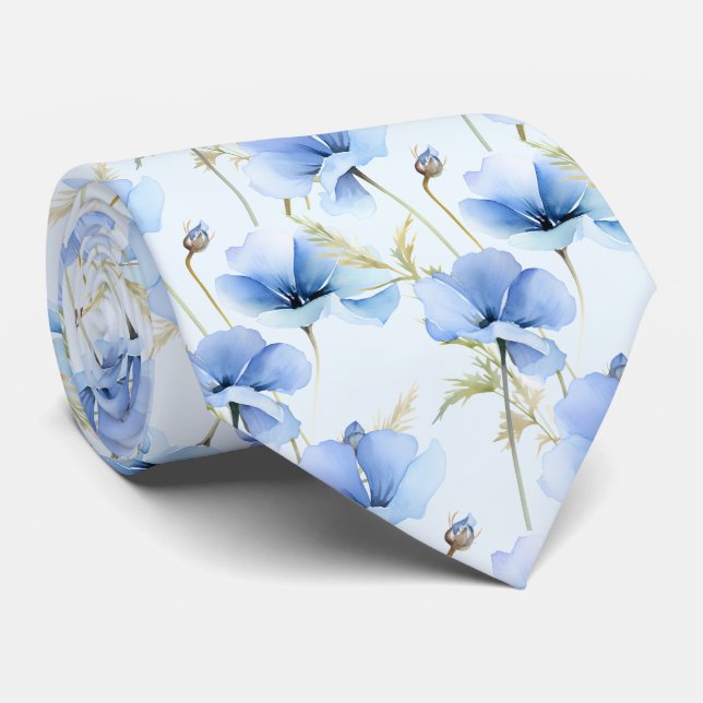 Light Blue Wildblommor Neck Tie Slips (Rullad)