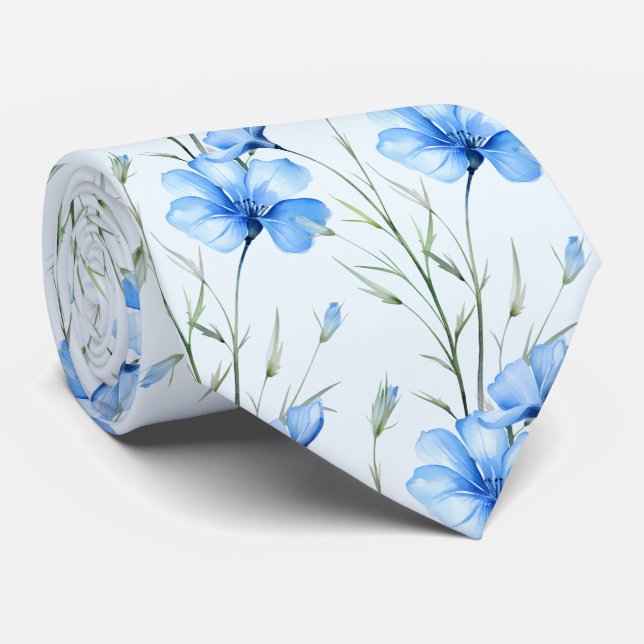 Light Blue Wildblommor Neck Tie Slips (Rullad)
