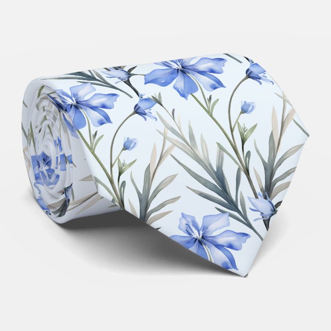 Light Blue Wildblommor Neck Tie Slips (Rullad)
