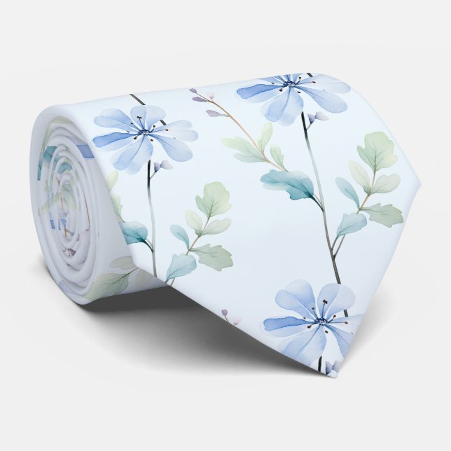 Light Blue Wildblommor Neck Tie Slips (Rullad)