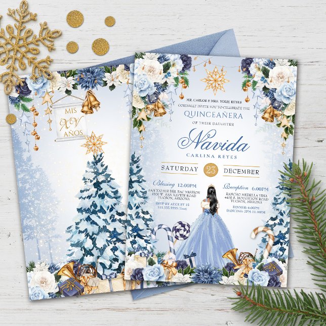 Light Blue Winter Wonderland Snowy Quinceanera Inbjudningar (Skapare uppladdad)