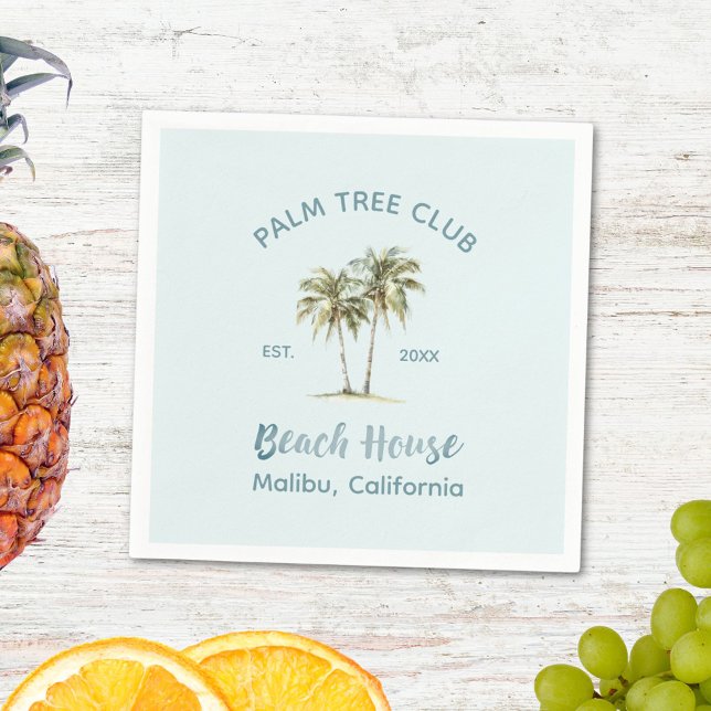 Light Blue Wood Handflatan Träd Modern Beach House Pappersservett (In situ)