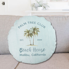 Light Blue Wood Handflatan Träd Modern Beach House Rund Kudde