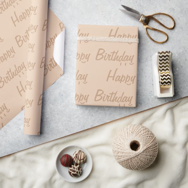 Light Brown Beige Grattis på födelsedagen Presentpapper (Hantverk)