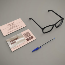 Light Brown Brown Photo-centric Beauty QR Code Visitkort