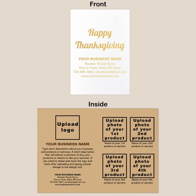 Light Brown Business Brand på Thanksgiving Folierat Kort (Light brown business brand with products or services on Thanksgiving folded foil card.)