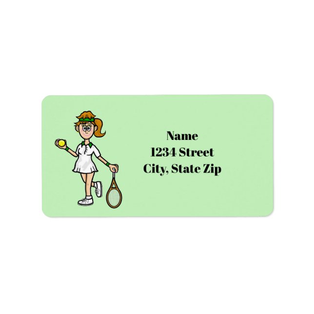 Light Brown Hair Female Tennis Player Labels Adressetikett (Framsidan)
