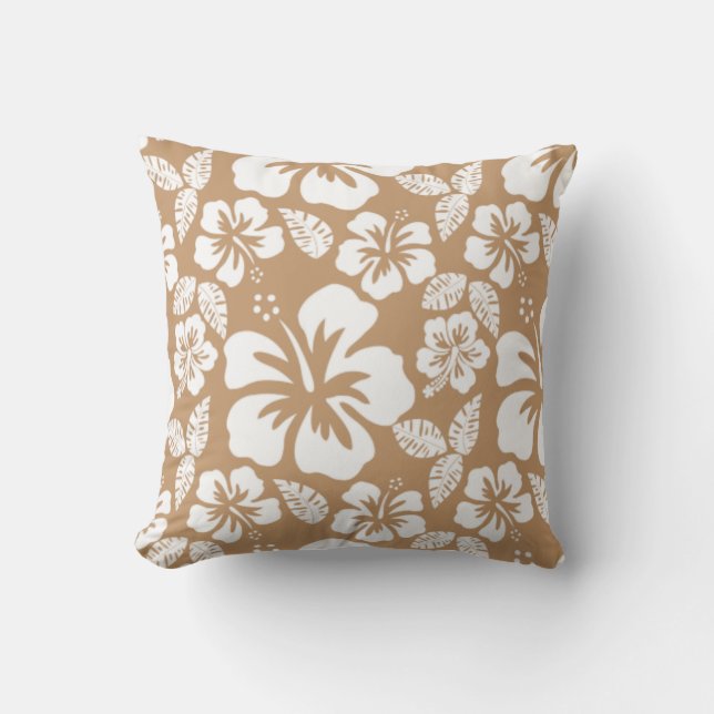 Light Brown Hawaiian Tropical Hibiscus Kudde (Framsida)