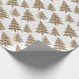 Light Brown Julgran & Guld Glitter Mönster Presentpapper