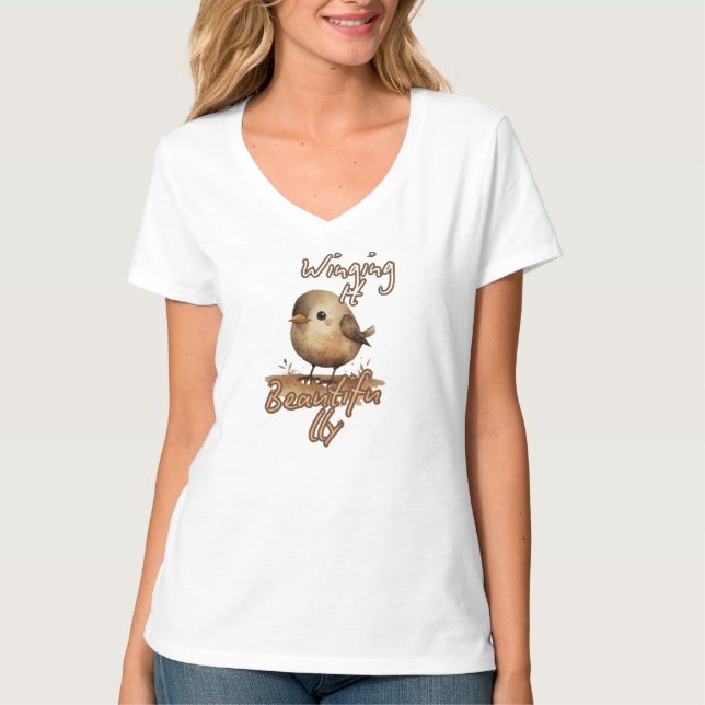 Light Brown Mini Art Bird T Shirt (Framsida)
