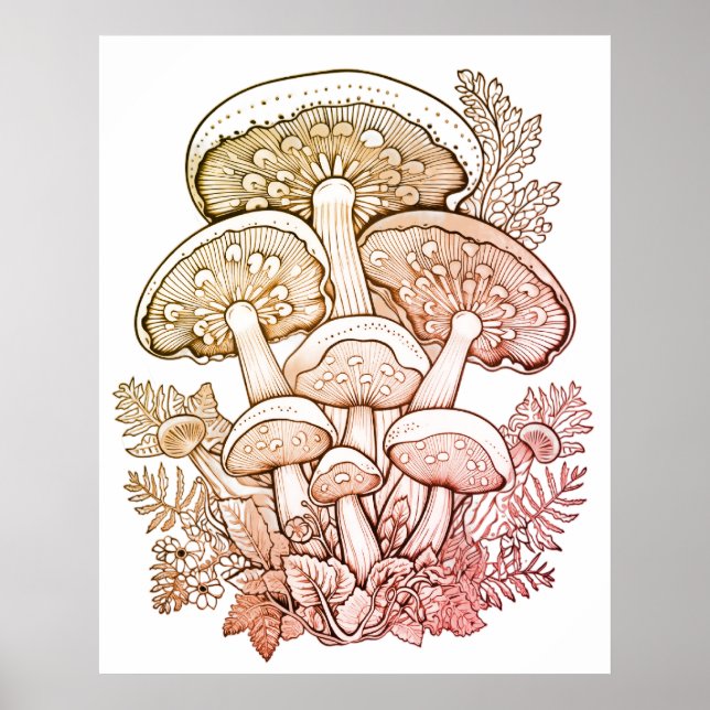 Light Brown Mushrooms on White Background on Wall Poster (Framsidan)