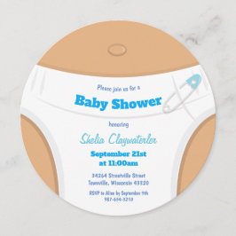Light Brown Skin & Diaper Blue | Baby Shower Inbjudningar