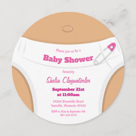 Light Brown Skin & Diaper Rosa | Baby Shower Inbjudningar