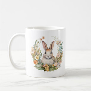 Light Brown/Tan Bunny Rabbit with Flowers Kaffemugg