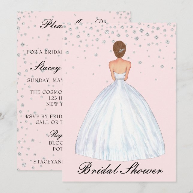 Light Brunette Bride Illustration Möhippa Inbjudningar (Fram/baksida)