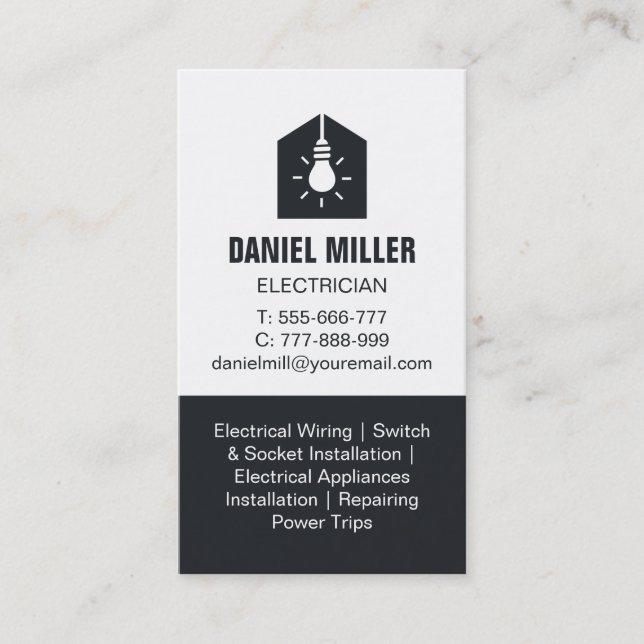 Light Bulb in House Icon Logotyp Electrician Lodrä Visitkort (Framsida)