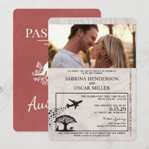 Light Burgundy Australia Passport Bröllop Inbjudningar