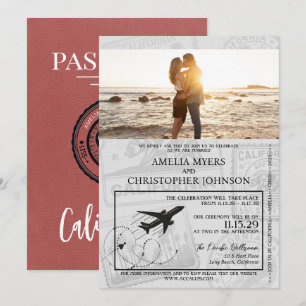 Light Burgundy California Passport Bröllop Inbjudningar