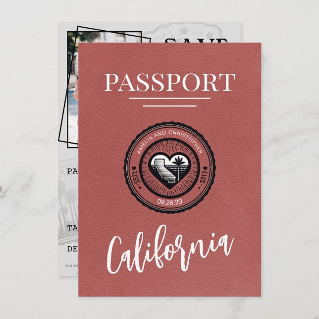 Light Burgundy California Passport Spara Datumet (Fram/baksida)