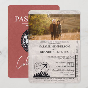 Light Burgundy Colorado Passport Bröllop Inbjudningar