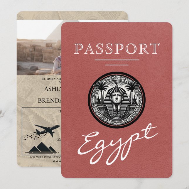 Light Burgundy Egypt Passport Wedding Invitation Inbjudningar (Fram/baksida)