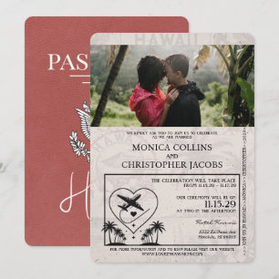 Light Burgundy Hawaii Passport bröllopsinbjudan Inbjudningar