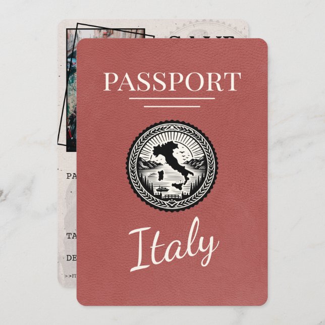 Light Burgundy Italien Passport Spara Datumet (Fram/baksida)