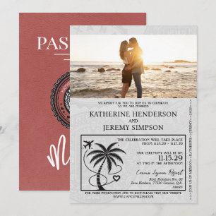 Light Burgundy Mexico Passport Bröllop Inbjudningar
