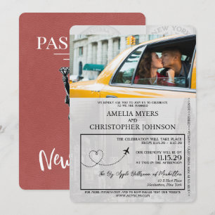 Light Burgundy New York City Passport Bröllop Inbjudningar
