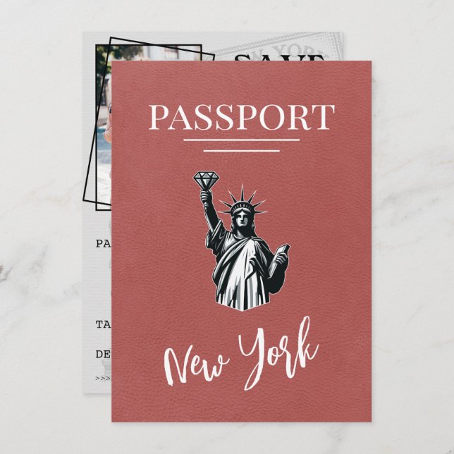 Light Burgundy New York City Passport Spara Datumet (Fram/baksida)