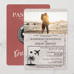 Light Burgundy Puerto Rico Passport Bröllop Inbjudningar