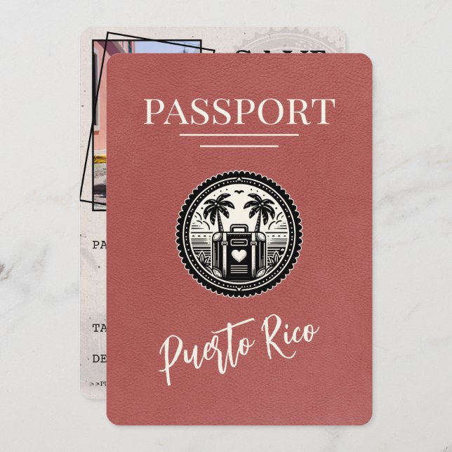 Light Burgundy Puerto Rico Passport Spara Datumet (Fram/baksida)
