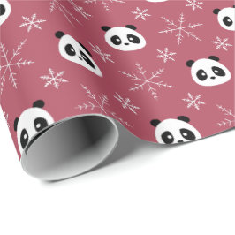 Light Burgundy Red - Cute Pandas med Snöflingor Presentpapper