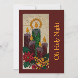 Light Candle Sequin Sewing Holly Holiday Card Julkort