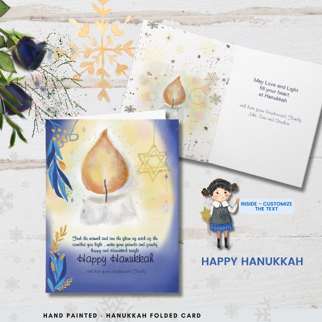 Light Candles Watercolor Lycklig Hanukkah Kort (Light Candles Watercolor Happy Hanukkah Card)