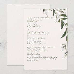 Light Champagne Greenery Guld Text Webbplats Bröll Inbjudningar