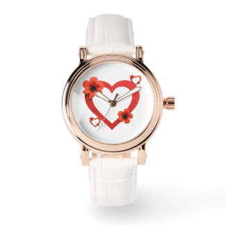 Light-Colored Wristwatch with Red Heart Armbandsur