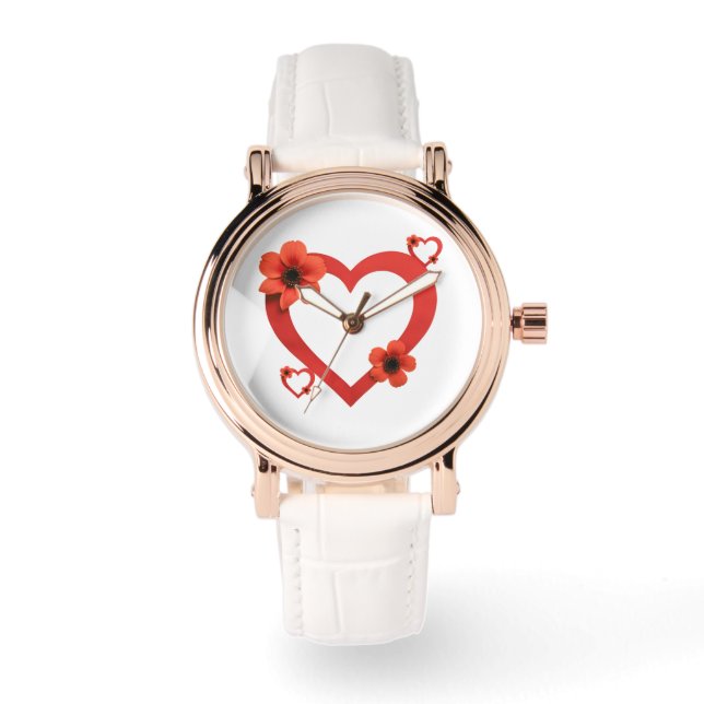 Light-Colored Wristwatch with Red Heart Armbandsur (Framsida)