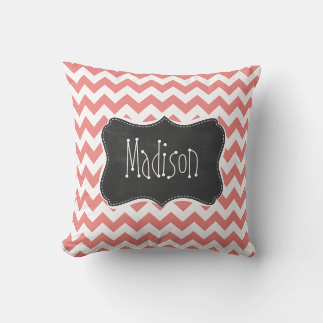 Light Coral Chevron Rand; chalkboard Kudde (Framsida)