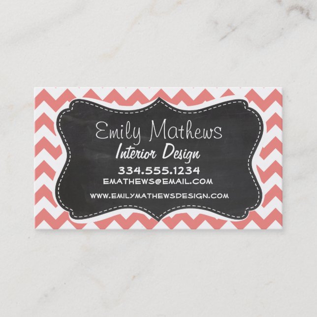Light Coral Chevron Rand; chalkboard Visitkort (Framsida)