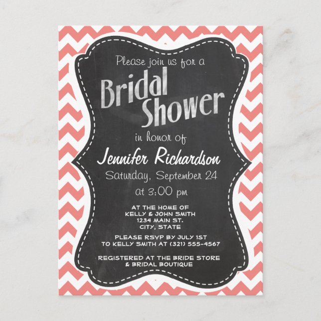 Light Coral Chevron Rand; chalkboard Vykort (Framsida)