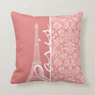 Light Coral Damask; Paris; Eiffel Torn Kudde