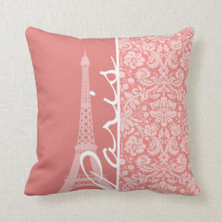 Light Coral Damask; Paris; Eiffel Torn Kudde