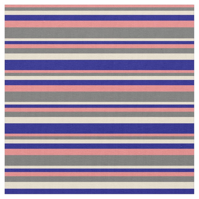Light Coral, Dim Grått, Beige och Blue Mönster Tyg (Närbild)