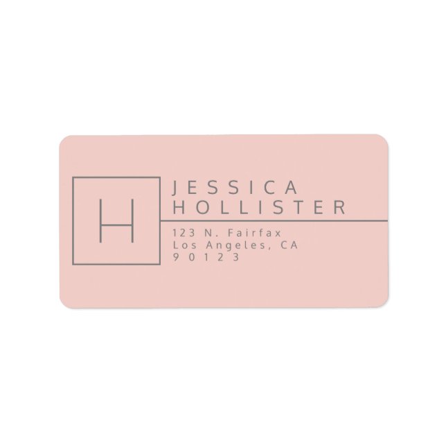 Light Coral & Grått Monogrammed Returadress Adressetikett (Framsidan)